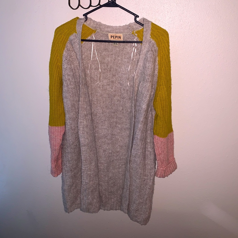 Pepin Anthropologie Color Block Loose Knit Open Cardigan xs